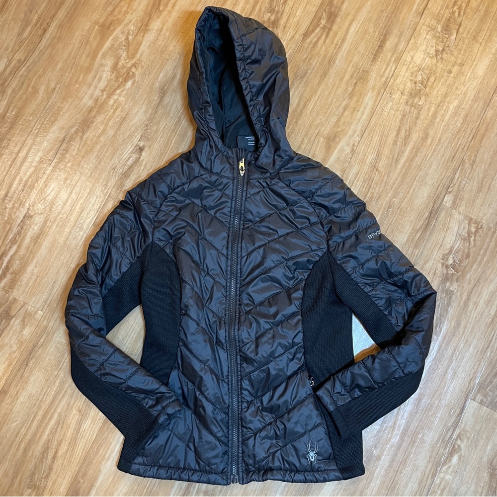SPYDER Women’s Full Zip Insulated Hooded Quilted Puffer Jacket Black Small S - Picture 13 of 15